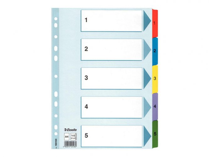 Välilehti Esselte Mylar A4 5-osainen värillinen, hinta 2€