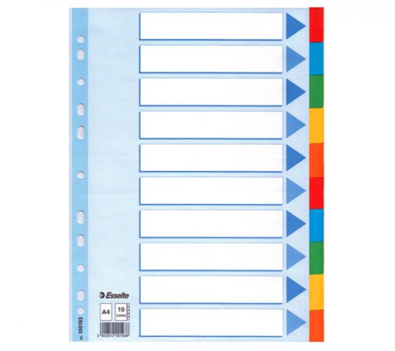 Välilehti Esselte Mylar A4 kartonki blanko 10-osainen, hinta 1,54€