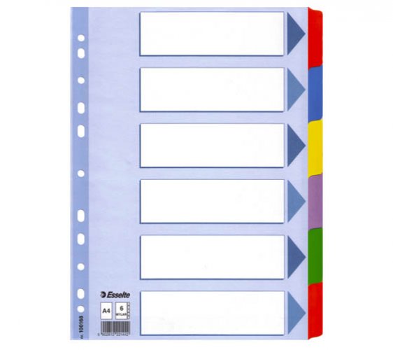 Välilehti Esselte Mylar A4 kartonki blanko 6-osainen, hinta 2,37€