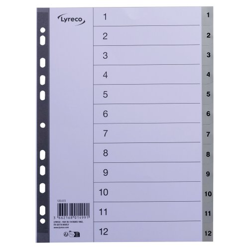 Välilehti Lyreco 12-osainen pp a4, harmaa, hinta 2,73€