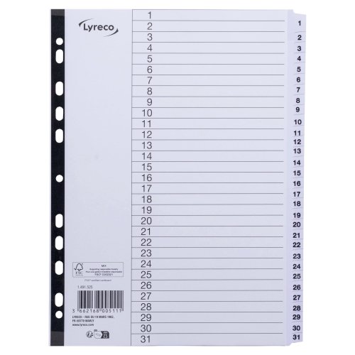 Välilehti Lyreco mylar 1-31 a4 harmaa, hinta 5,54€