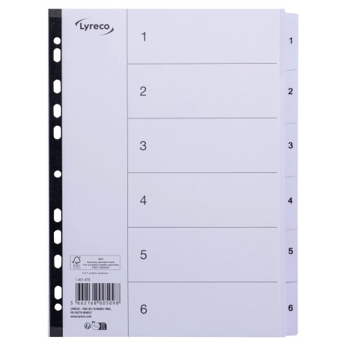 Välilehti Lyreco mylar 1-6 a4 harmaa, hinta 0,96€