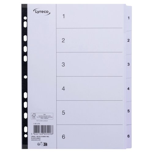 Välilehti Lyreco mylar 1-6 a4 harmaa, hinta 1,46€