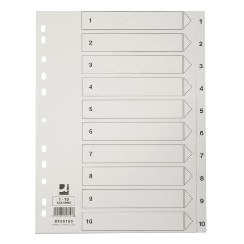 Välilehti Q-CONNECT A4 1-10 kartonki valkoinen, hinta 0,63€