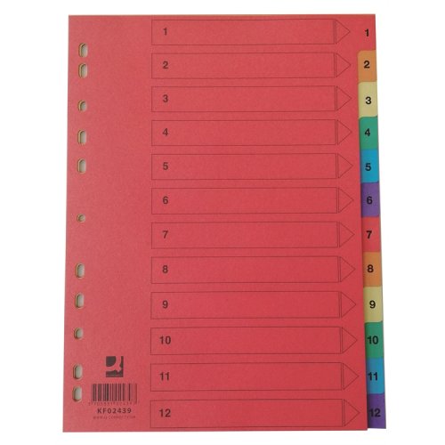 Välilehti Q-CONNECT A4 1-12 kartonki värillinen, hinta 1,26€