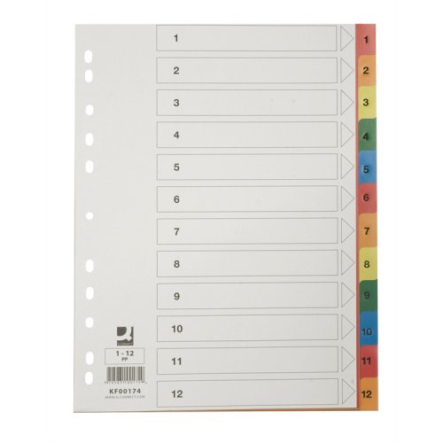 Välilehti Q-CONNECT A4 1-12 PP värillinen, hinta 1,05€