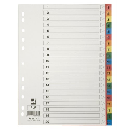 Välilehti Q-CONNECT A4 1-20 PP värillinen, hinta 1,75€