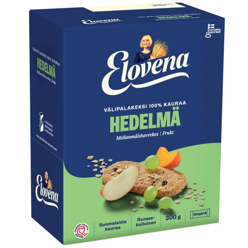 Välipalakeksi Elovena hedelmä 30g 10kpl, hinta 6,24€