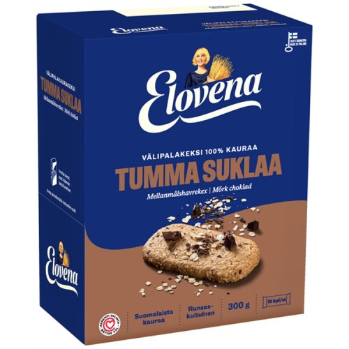 Välipalakeksi Tumma Suklaa Elovena 10 x 30 g, hinta 5,31€