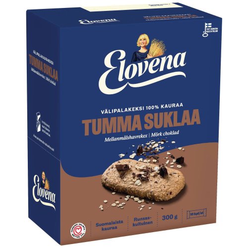 Välipalakeksi Tumma Suklaa Elovena 30g 10kpl, hinta 6,09€