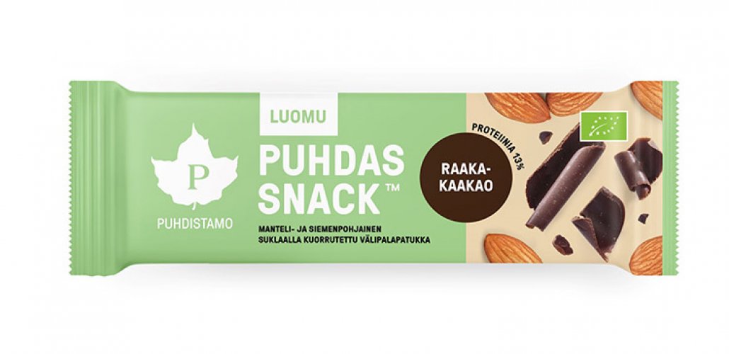 Välipalapatukka Puhdistamo Puhdas Snack Raakakaakao 40 g, hinta 2€