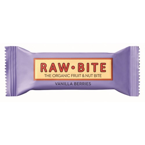 Välipalapatukka Rawbite Vanilla Berries luomu 12 x 50 g, hinta 37,16€