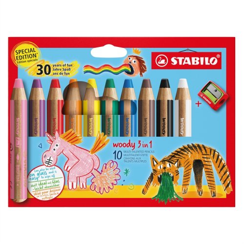 Värikynä STABILO woody 3in1 värilajitelma /10 + teroitin, hinta 20,06€
