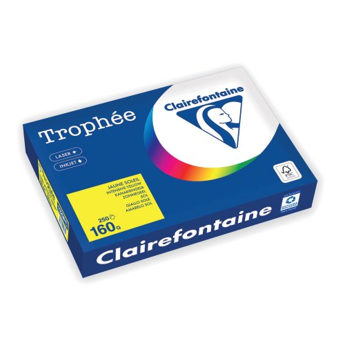 Värillinen Kopiopaperi Clairefontaine trophee 1029 a4 160g voimakas kelt 250kpl, hinta 14,84€