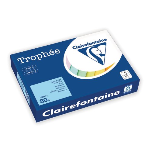 155538 Kopiopaperi värillinen vaaleansininen Clairefontaine Trophee 1774 A4 80G on FSC-sertifioitu laadukas väripaperi tulostamiseen ja kopiointiin. Tämä tulostuspaperi sopii hyvin lajitteluun, arkistointiin ja esitteisiin.