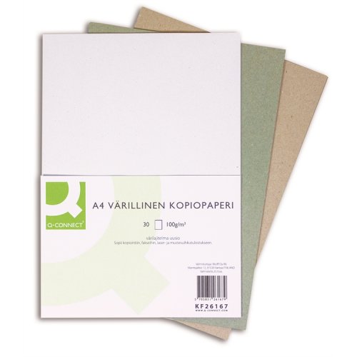 Värillinen Kopiopaperi Q-CONNECT 100G A4/30 värilajitelma recycled, hinta 5,11€
