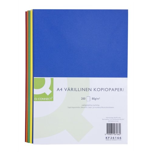 Värillinen Kopiopaperi Q-CONNECT 80G A4/200 värilajitelma tumma, hinta 10,82€