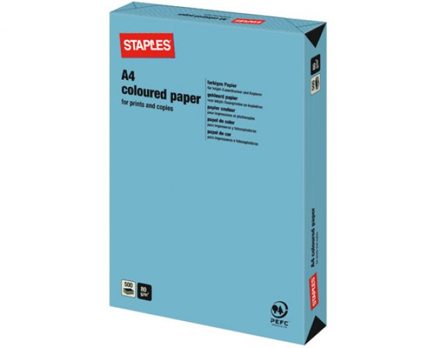 Värillinen Kopiopaperi Staples A4 160g syvänsininen, hinta 8€