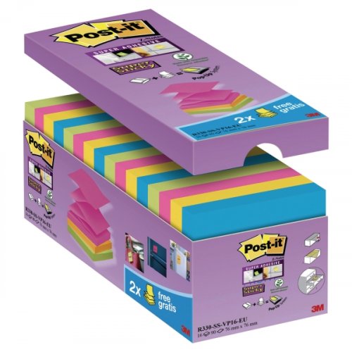 Muistilappu Post-it® super sticky z-notes 76 x 76mm lajitelma 16kpl, hinta 30,42€