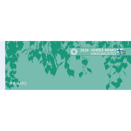 Viikkomuistio 2026 Ajasto vihreä memo pöytäkalenteri 255 x 95mm, hinta 5,52€
