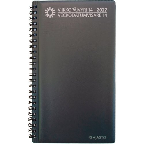 Viikkopäivyri 2027 Ajasto 14 pöytäkalenteri tummanharmaa 120 x 210mm, hinta 10,50€