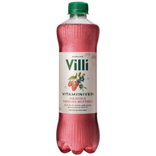 Vitamiinivesi Villi vadelma-mustikka 0,5l 12kpl, hinta 26,79€