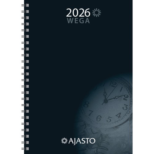 Vuosipaketti 2022 Ajasto wega A5-koko, kierresidottu tyylikäs musta kantinen