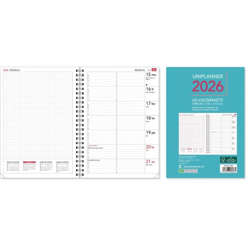 Vuosipaketti 2026 Cc 2496 uniplanner 148 × 210mm, hinta 10,84€