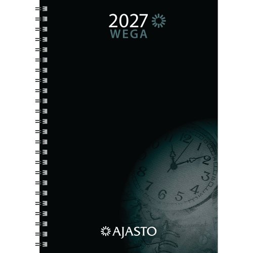 Vuosipaketti 2022 Ajasto wega A5-koko, kierresidottu tyylikäs musta kantinen