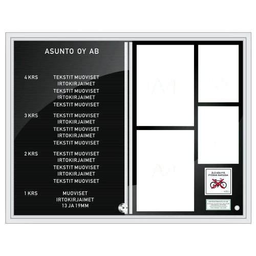 Yhdistelmätaulu 900 x 700 mm 2-lasinen, hinta 570,55€