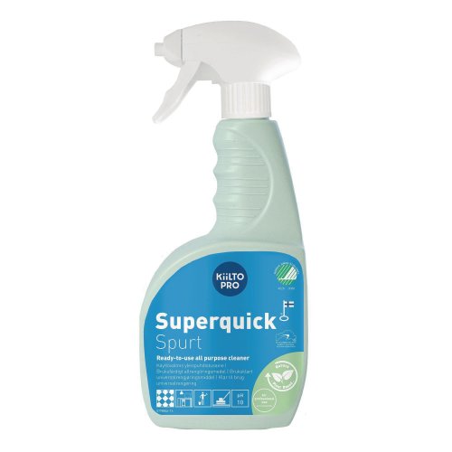 5213726 Yleispuhdistusaine Kiilto Superquick 735ml on käyttövalmis tehokas ja nopea yleispuhdistusaine esimerkiksi lasi ja teräspinnoille. Säännöllisesti käytettynä puhdistusaine tekee pinnasta likaa hylkivän ja antistaattisen. Poistaa sormenjä